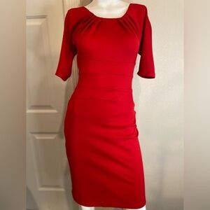 B. Darlin~Classy Red Bodycon Mini Dress~Pleated Neckline~Short Sleeves~Size 3/4